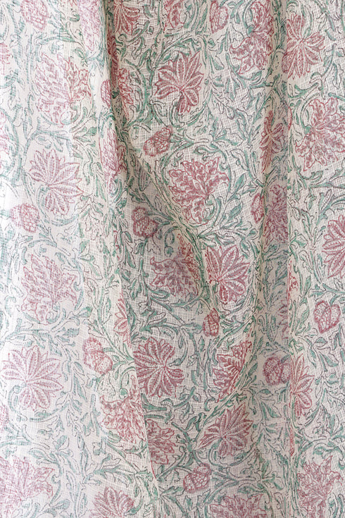 Kota Doria Dupatta In Floral Block Print